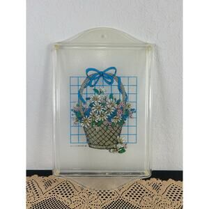 Vtg- MCM Blue Basket oral Rectangle Plastic Decor Tray- cottagecore 17x10"